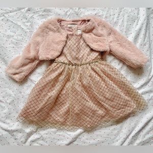 Dusty rose Party or Holiday dress with furry cover up size 2T like new